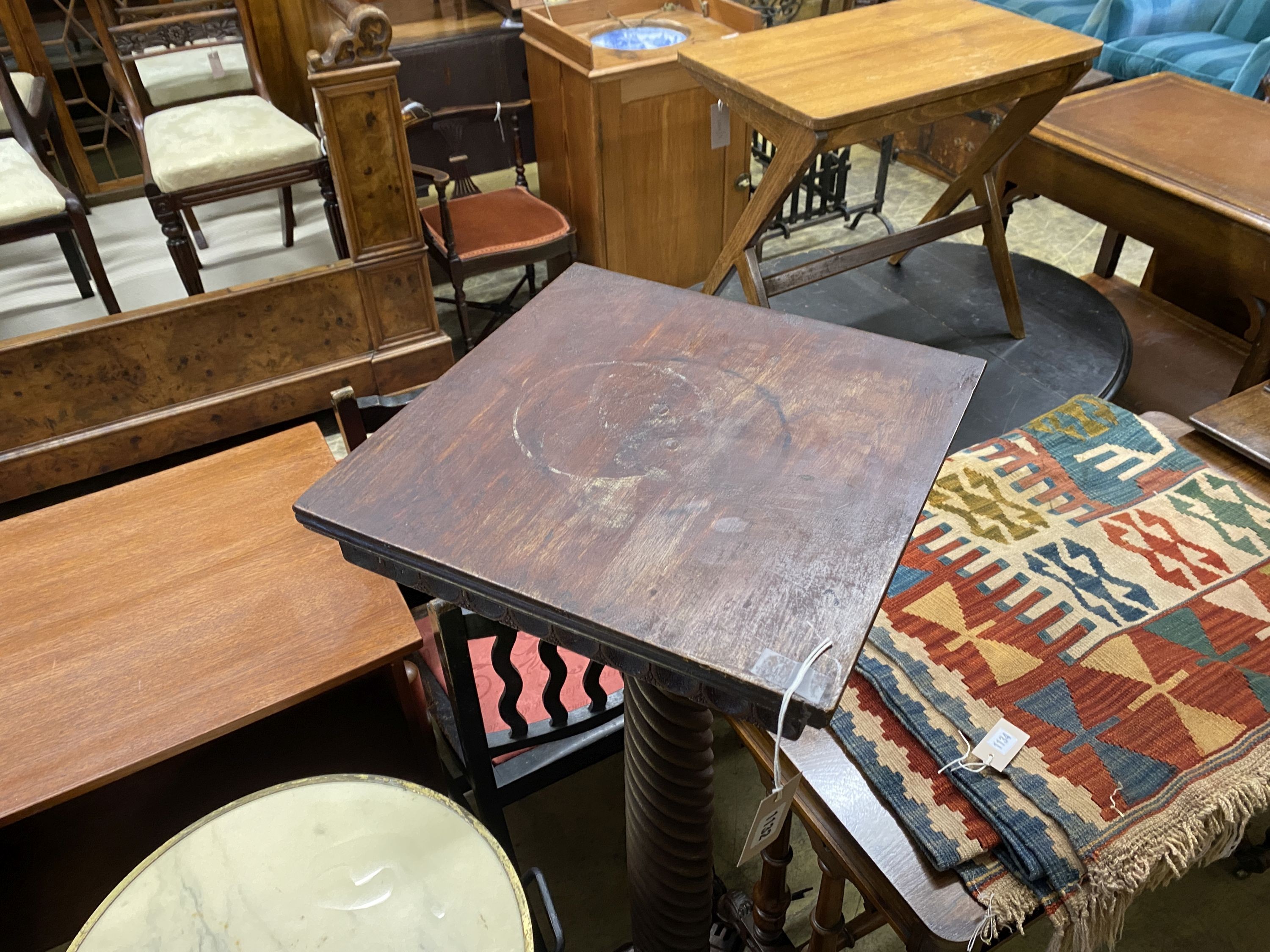 A carved mahogany pedestal, width 36cm, height 127cm